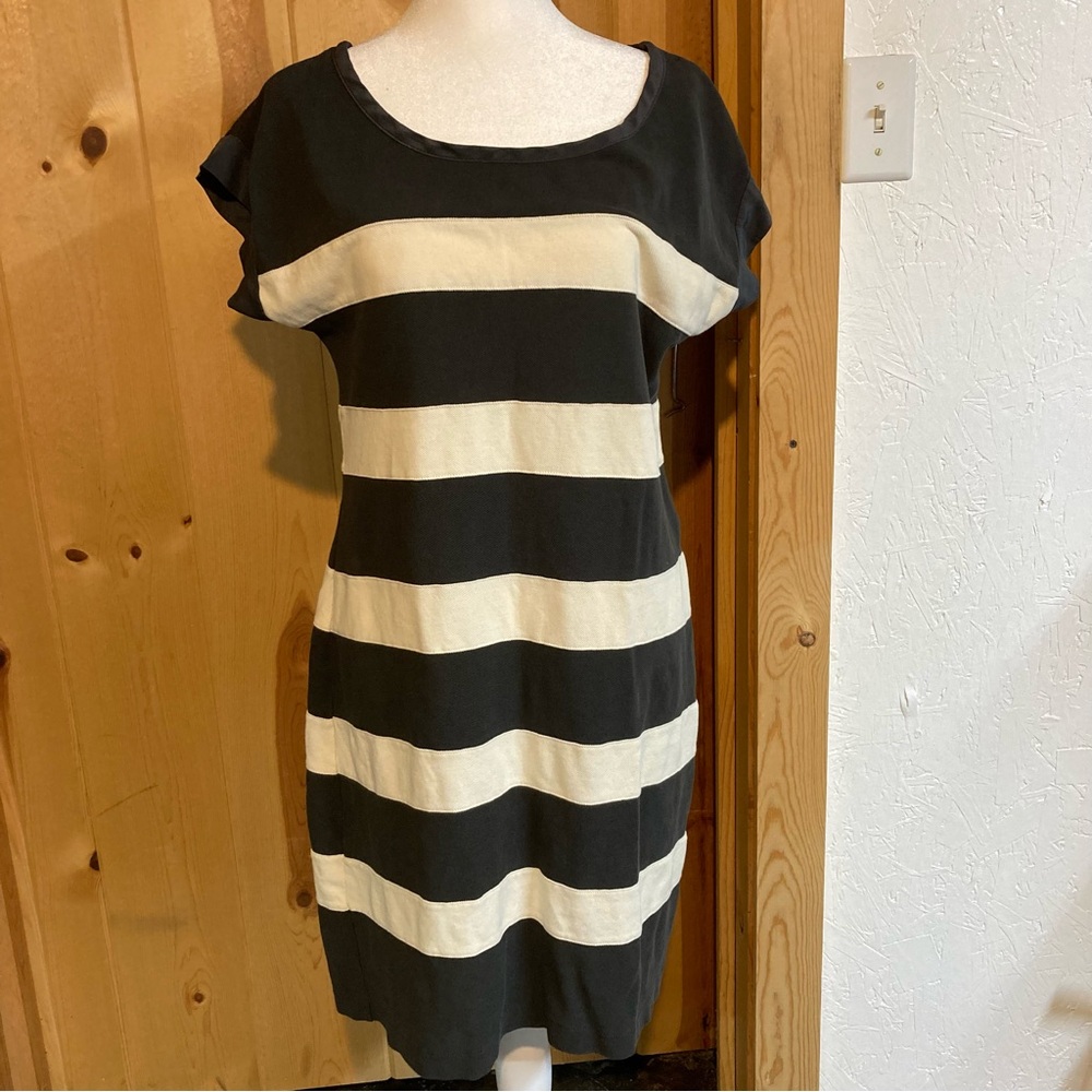 J Crew Factory cap sleeve Striped Charcoal & Cream size S Dress 100% cotton